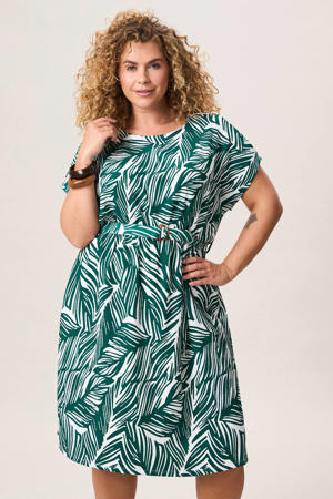 zomerjurk met ceintuur en print - groen