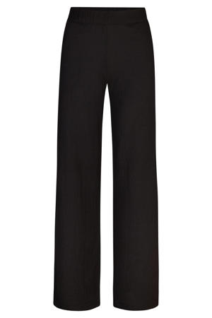wide leg regular waist broek zwart