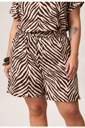 regular waist casual short met zebraprint beige