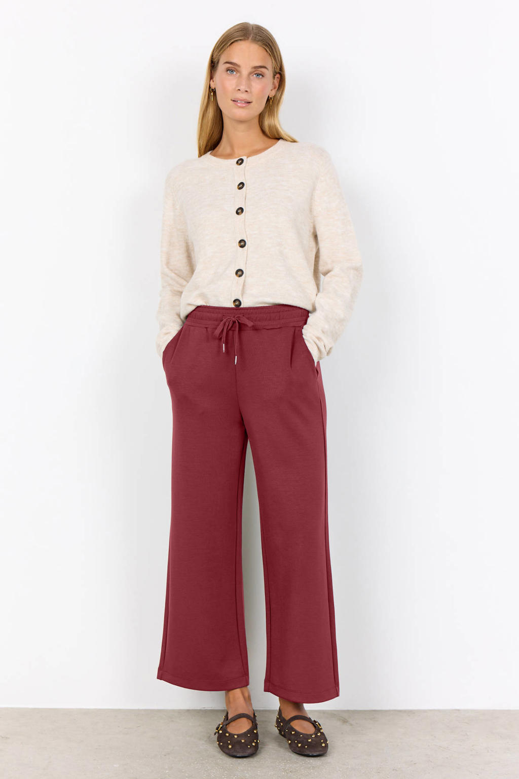 Soyaconcept modal high waist wide leg broek - donkerrood