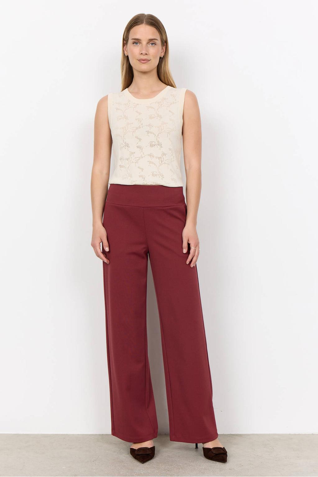 Rode dames Soyaconcept regular fit pantalon van polyester met elastische tailleband en effen