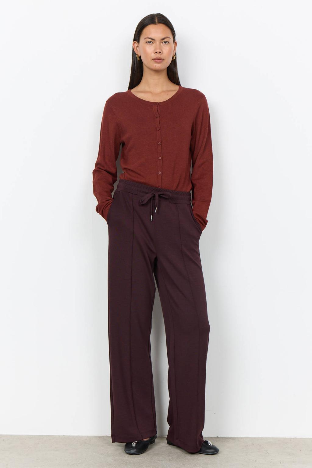 Donkerpaarse dames Soyaconcept high waist wide leg broek van modal met elastische tailleband met koord en effen