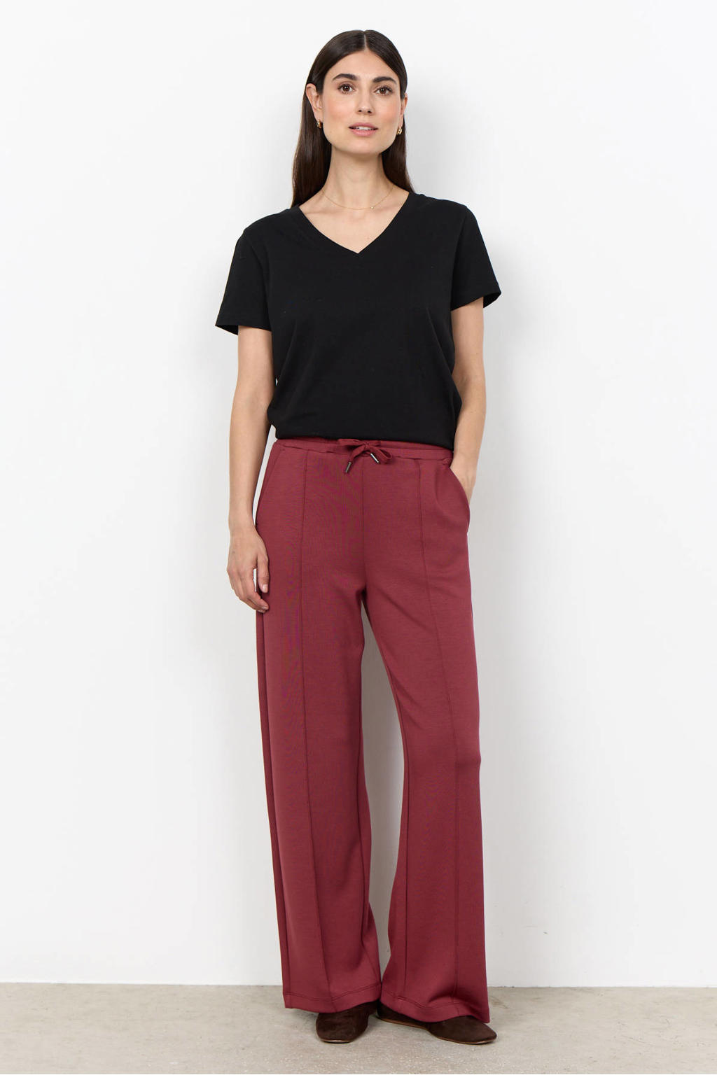 Soyaconcept high waist wide leg broek - donkerrood