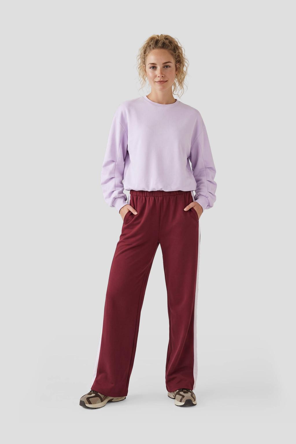 Lilakleurige dames Anytime sweater en plooien met lange mouwen en ronde hals