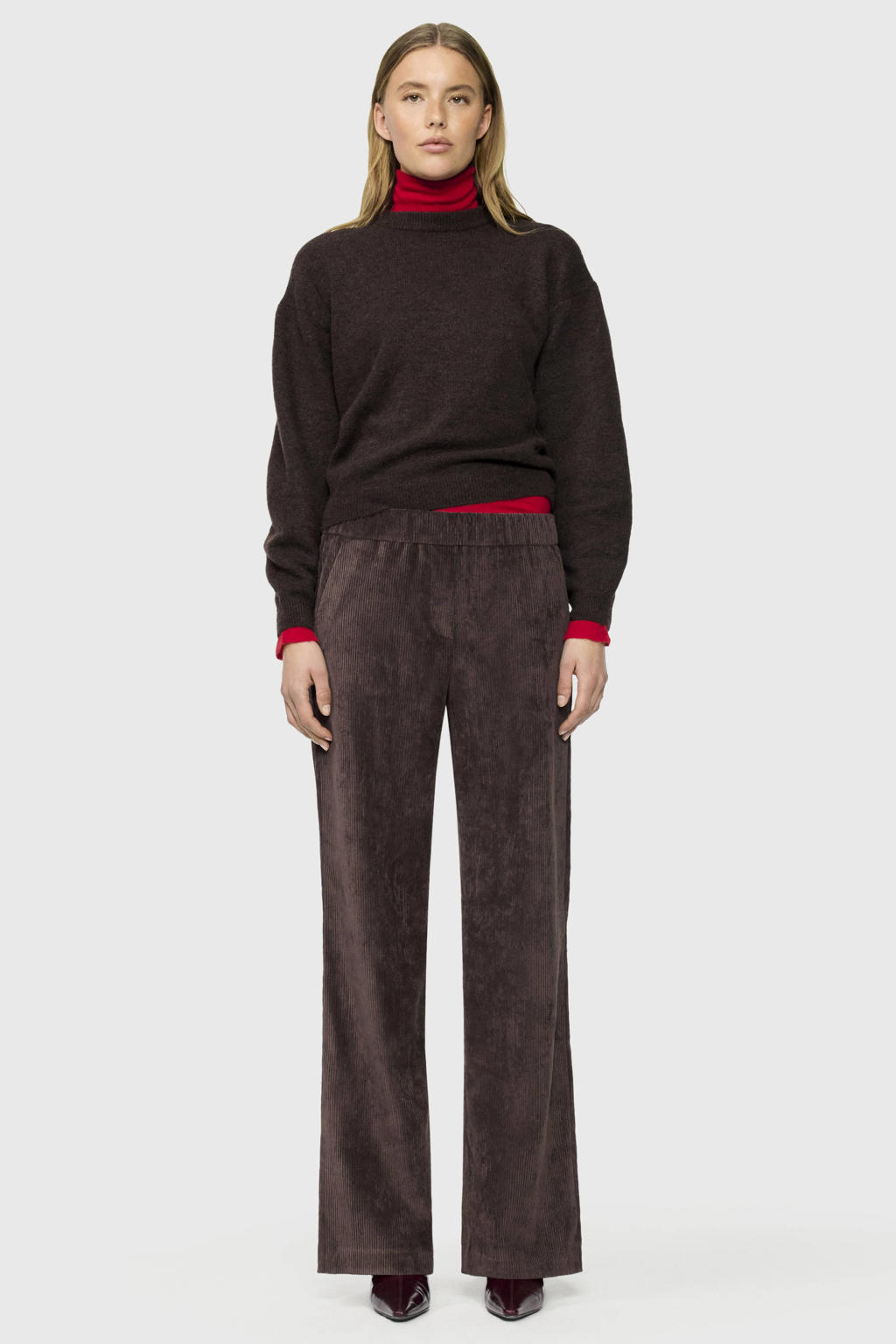 Bruine dames MAC wide leg corduroy broek met effen
