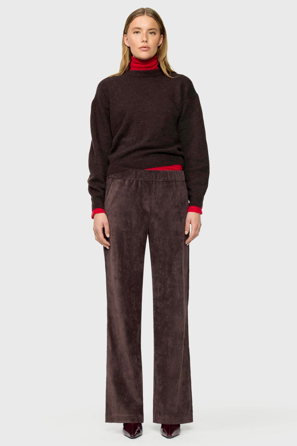 Bruine dames MAC wide leg corduroy broek met effen