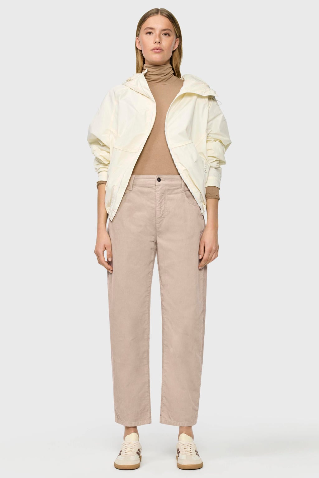 Beige dames MAC barrel broek van denim met regular waist, rits- en knoopsluiting en effen