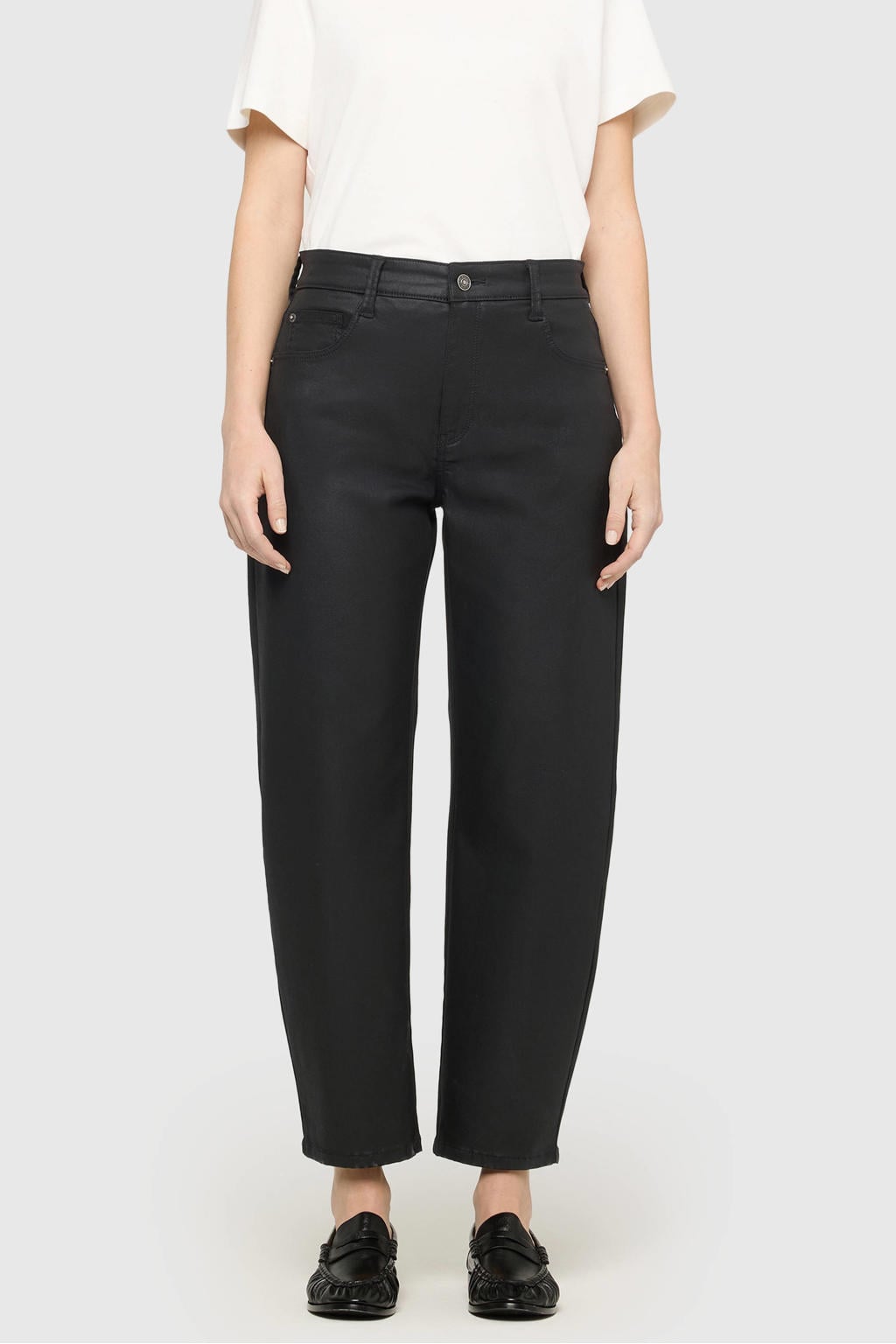 Zwarte dames MAC barrel broek van denim met regular waist, rits- en knoopsluiting en effen