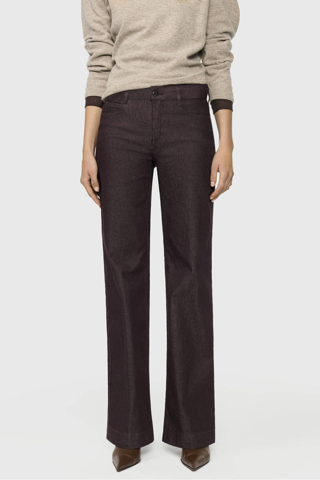 Donkerblauwe dames MAC straight leg jeans van denim met rits- en knoopsluiting en effen