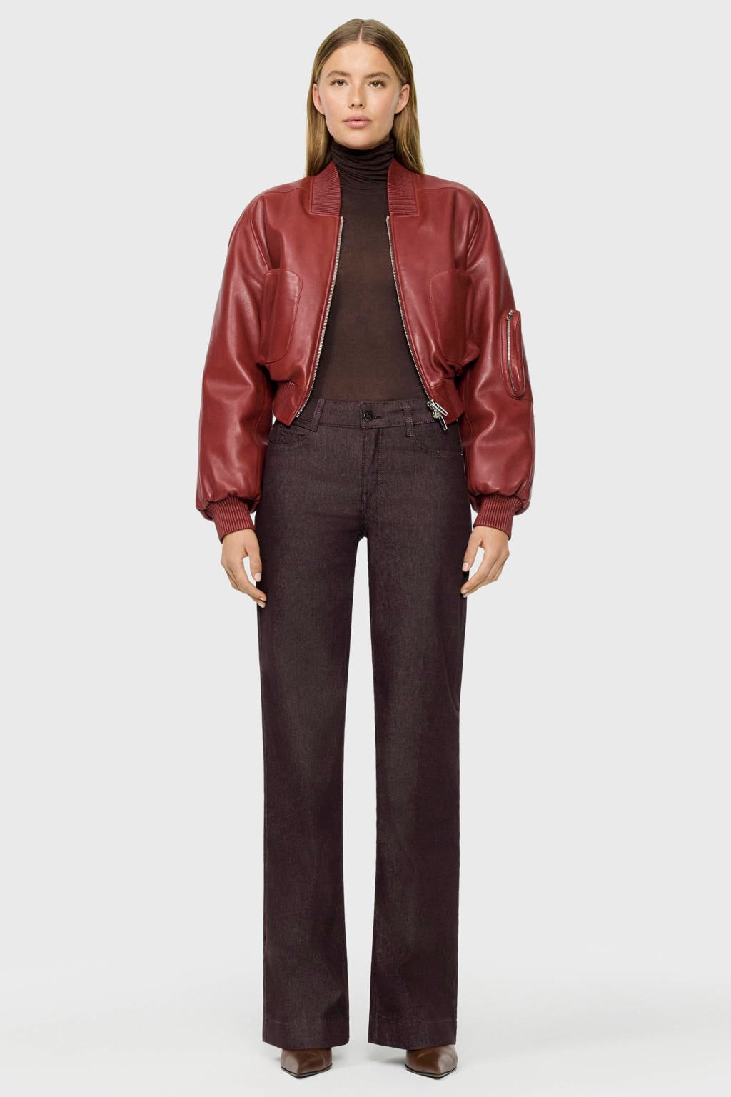 Donkerblauwe dames MAC straight leg jeans van denim met rits- en knoopsluiting en effen