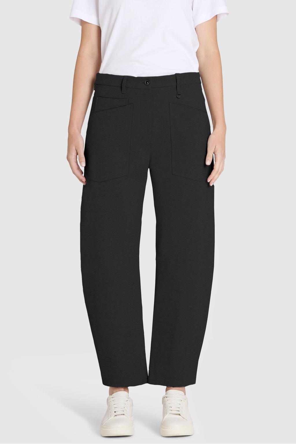 Black denim dames MAC barrel broek van katoen met high waist, rits- en knoopsluiting en effen