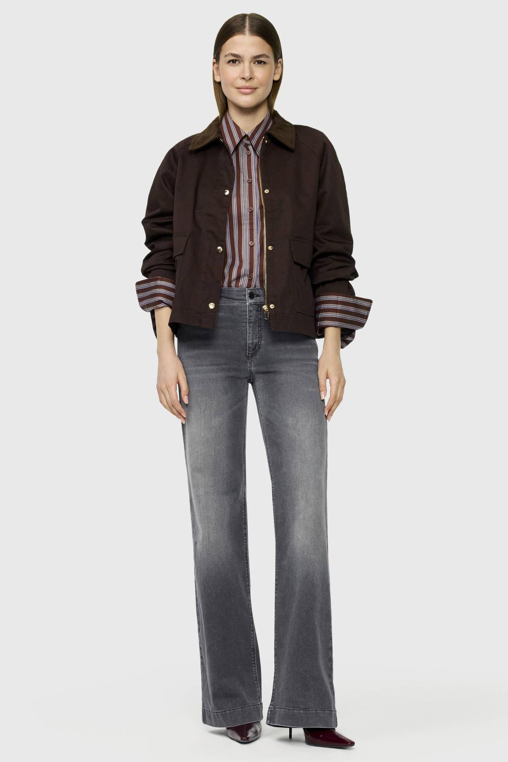 Grijze dames MAC regular waist wide leg jeans van denim met rits- en knoopsluiting en effen