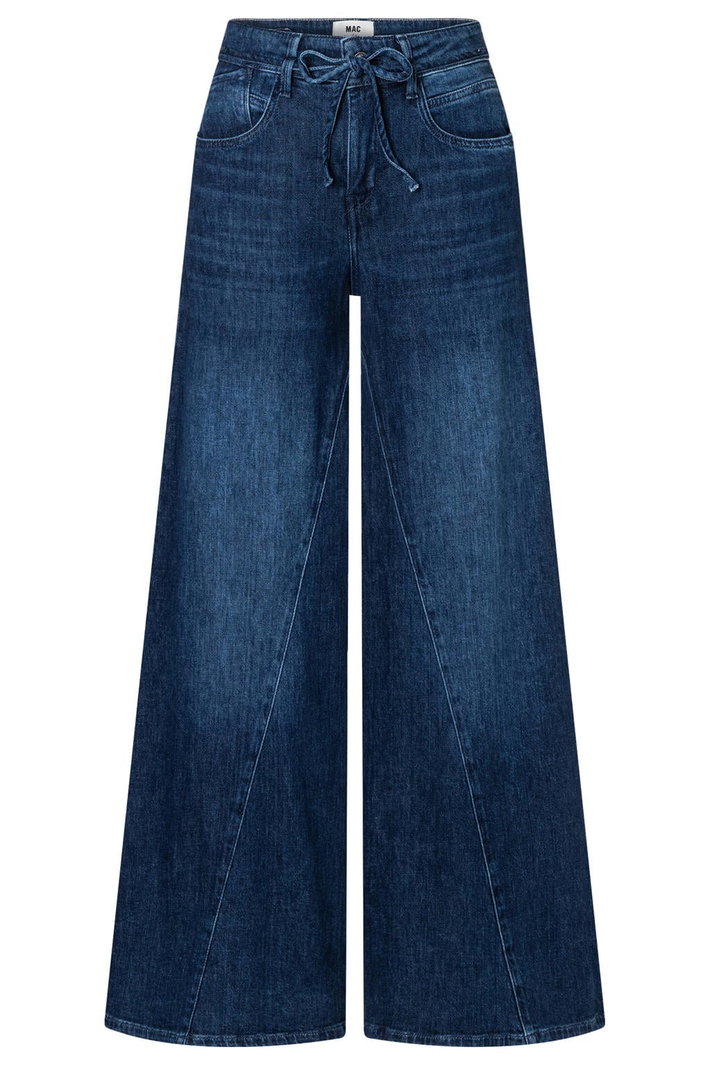 Dark blue denim dames MAC high waist wide leg jeans van denim met rits- en knoopsluiting en effen