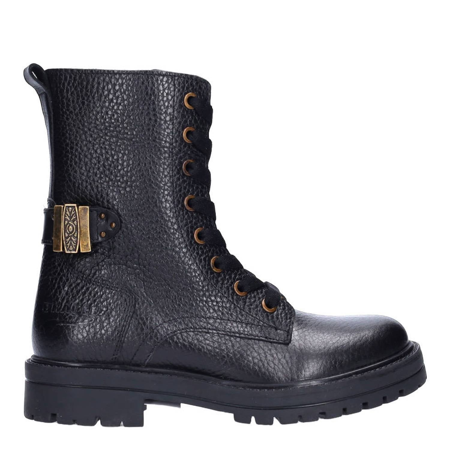 Braqeez leren enkelboots zwart