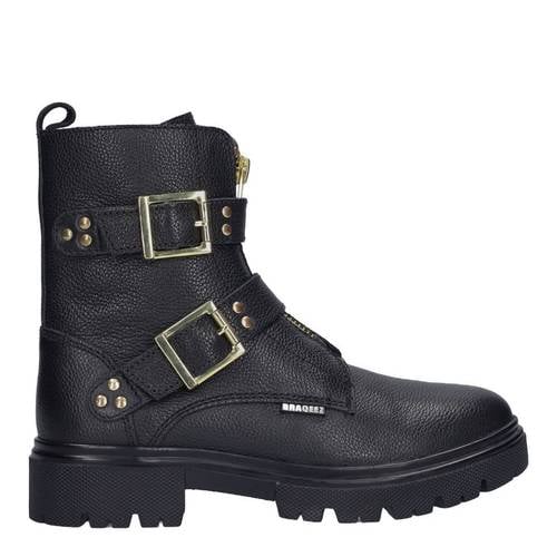 Braqeez chunky leren enkelboots zwart