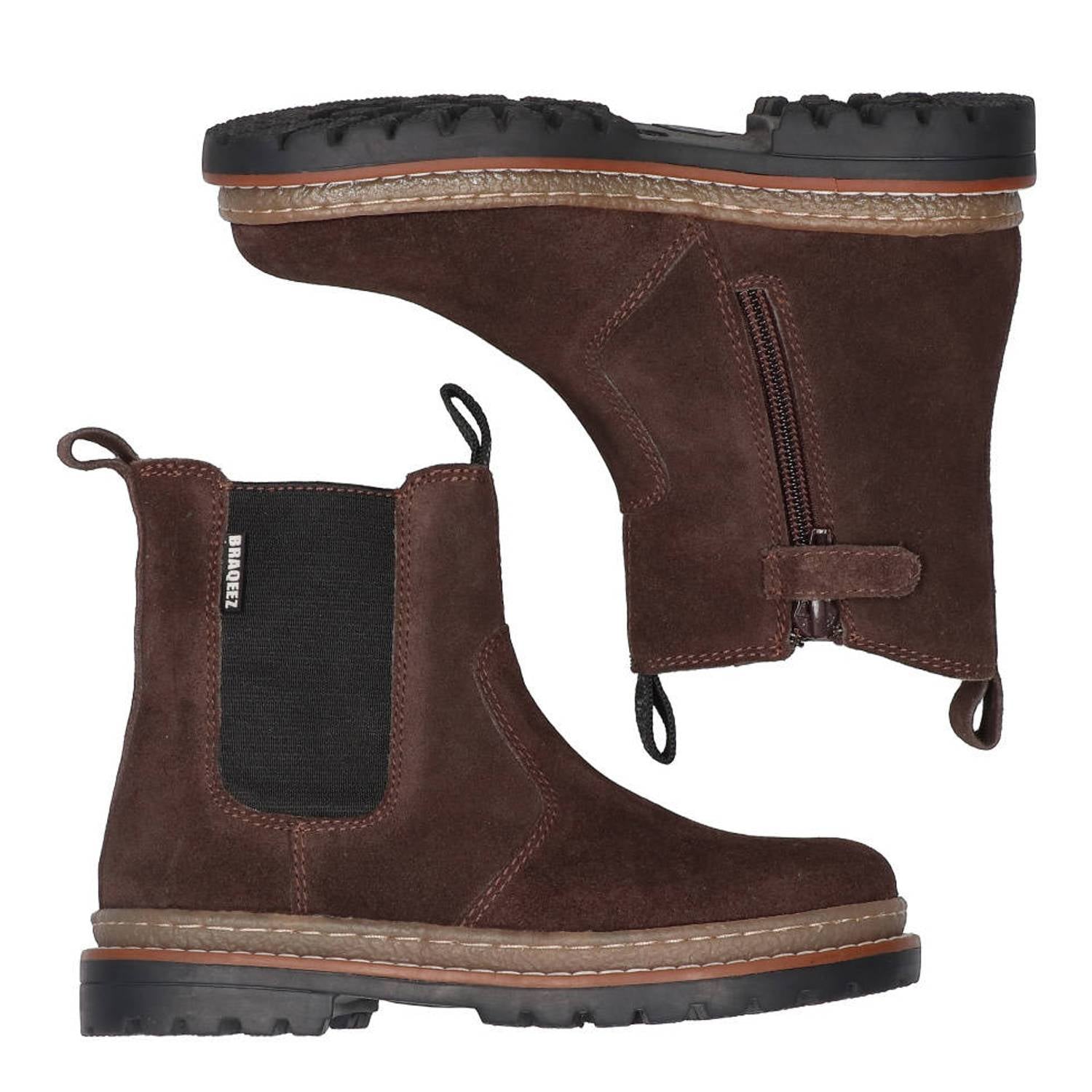 Braqeez suède enkelboots donkerbruin