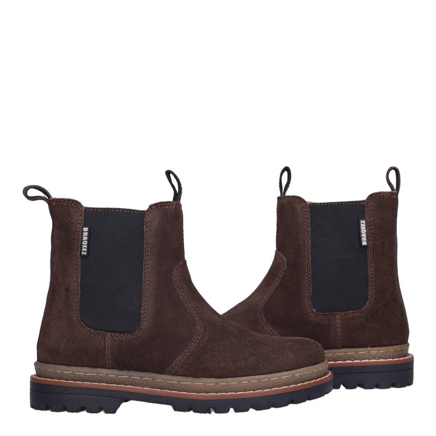 Braqeez suède enkelboots donkerbruin