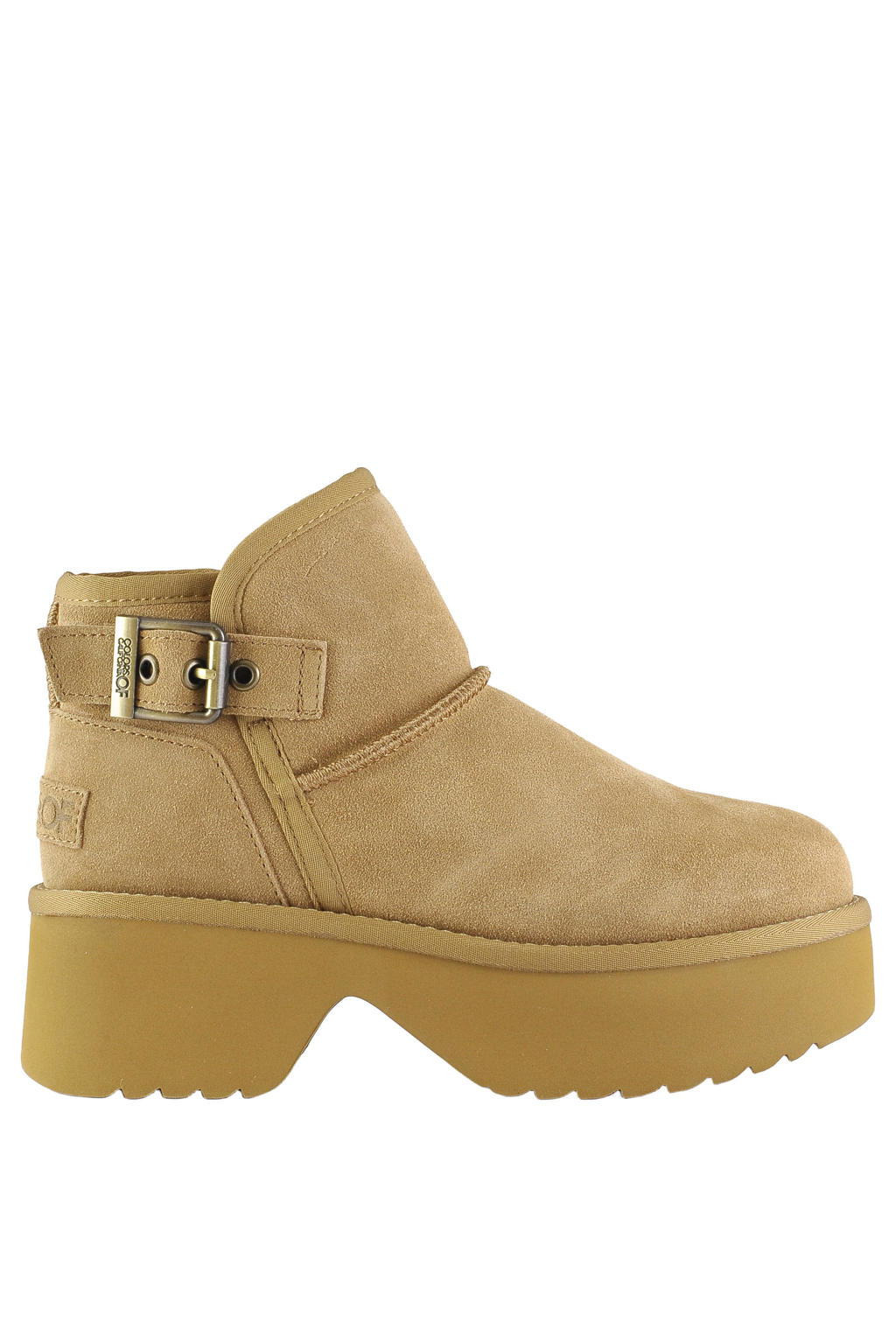 Colors of California HELEN01 suède enkelboots met blokhak en plateauzool - beige