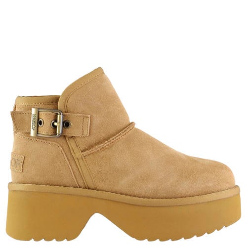Colors of California HELEN01 suède enkelboots met blokhak en plateauzool beige