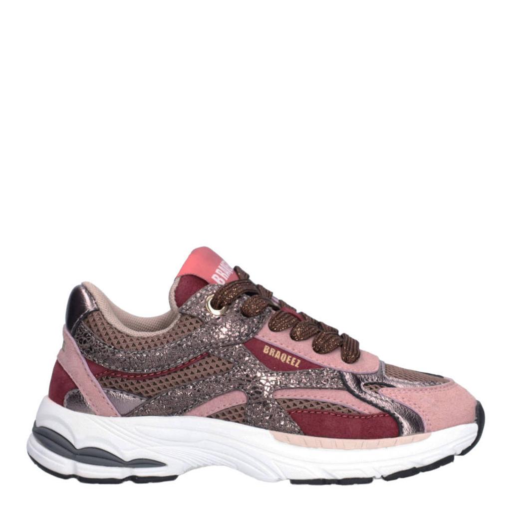 Roze meisjes Braqeez suède sneakers - met veters