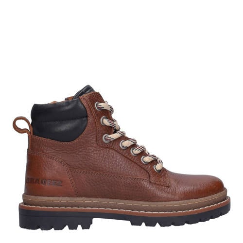 Braqeez Harvey leren enkelboots met profielzool bruin