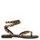 Sacha leren sandalen met panterprint en studs beige/zwart