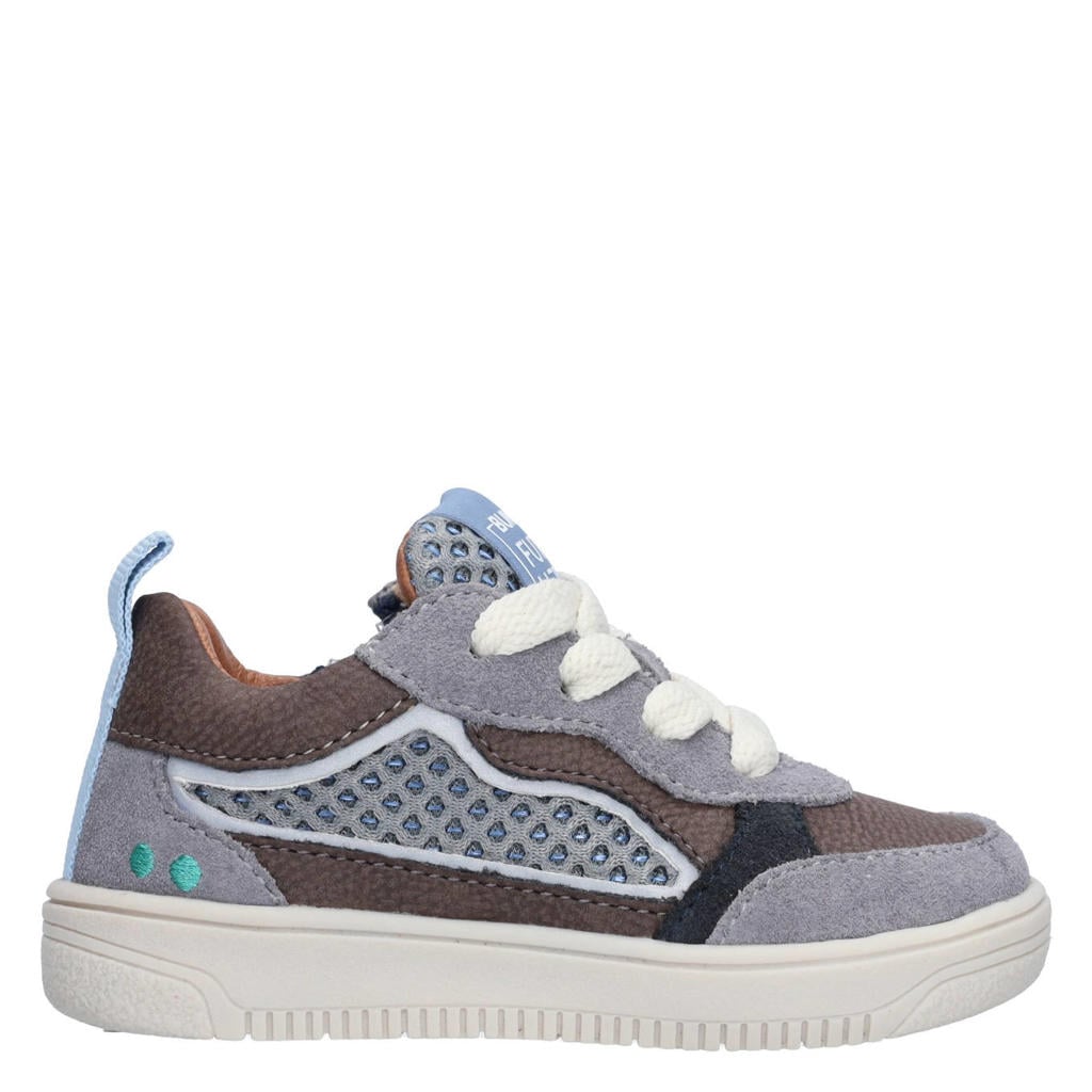 Beige en lichtblauwe meisjes BunniesJR leren sneakers - met veters