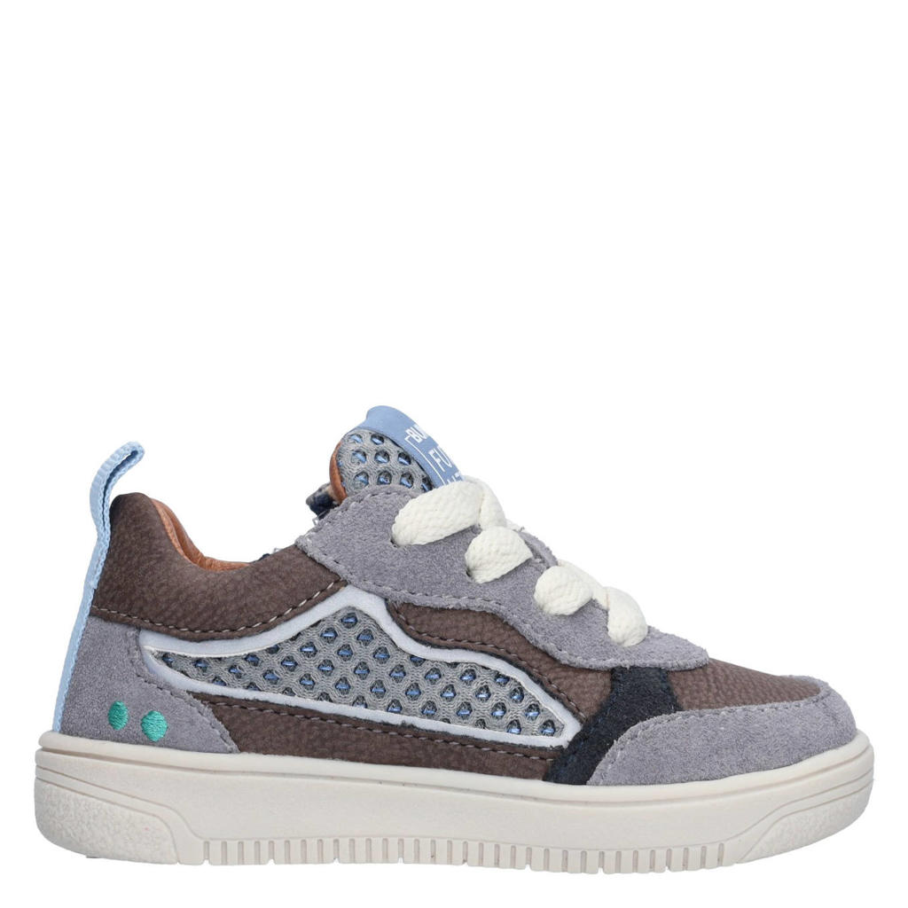 Beige en lichtblauwe meisjes BunniesJR leren sneakers - met veters
