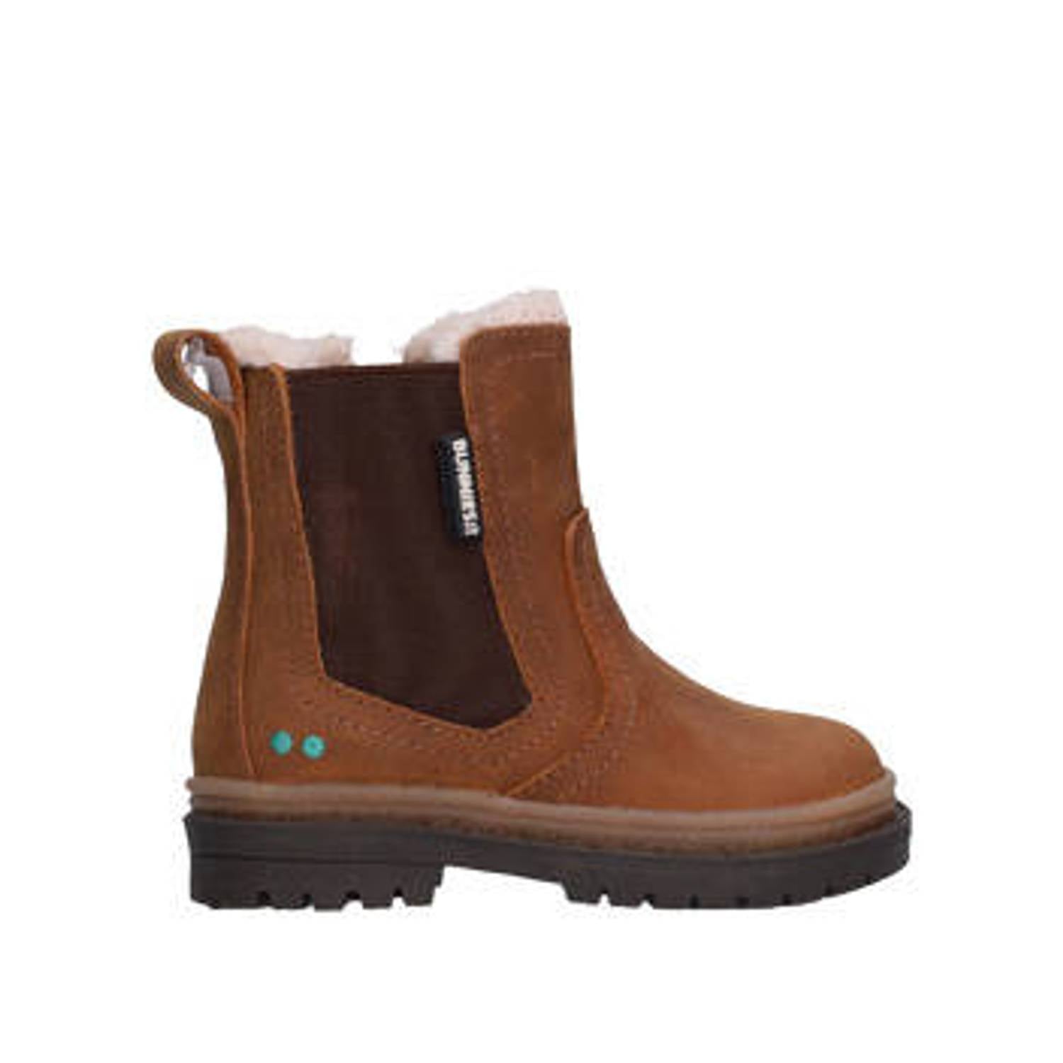 BunniesJR leren enkelboots met profielzool cognac