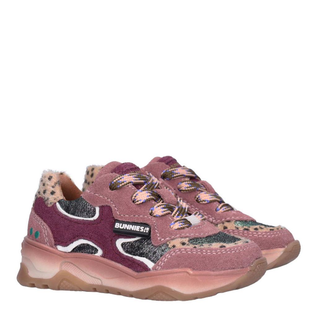 BunniesJR leren sneakers met dierenprint - roze/donkerrood