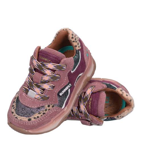 Bunnies JR BunniesJR leren sneakers met dierenprint roze/donkerrood