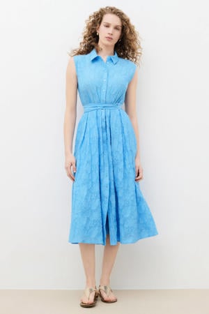 katoenen blousejurk met ceintuur - blauw