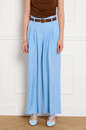 high waist wide leg fit pantalon - lichtblauw