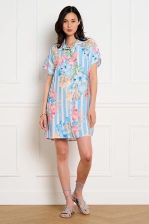 gebloemde blousejurk - blauw