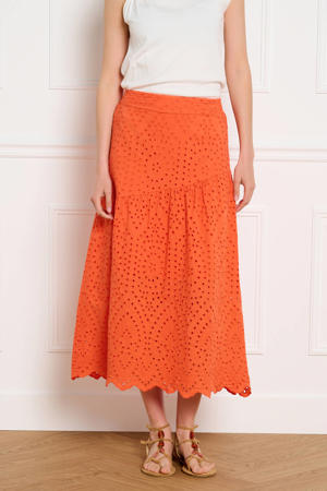 broderie midi rok - oranje