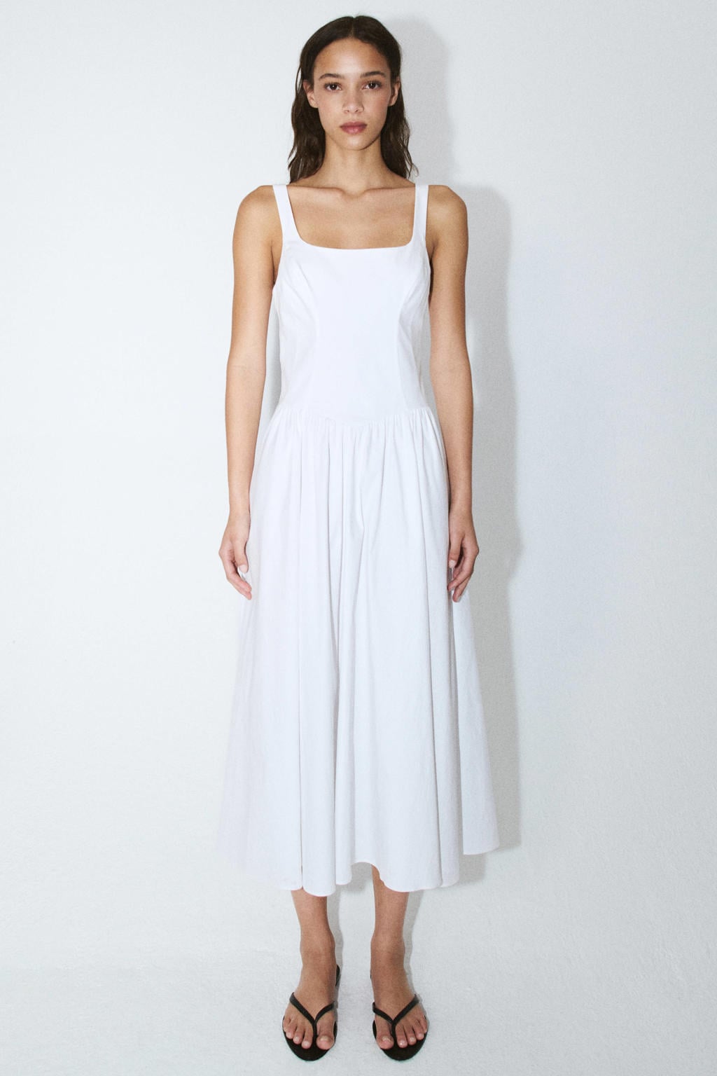 Witte dames Mango katoenen midijurk met vierkante hals en striksluiting