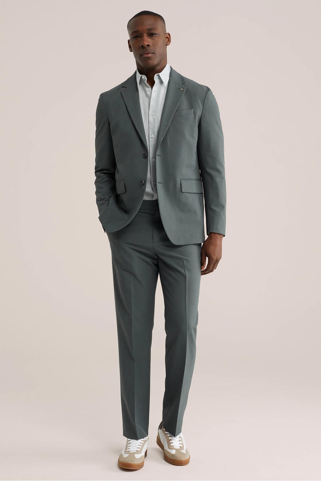 WE Fashion regular pantalon grijsgroen