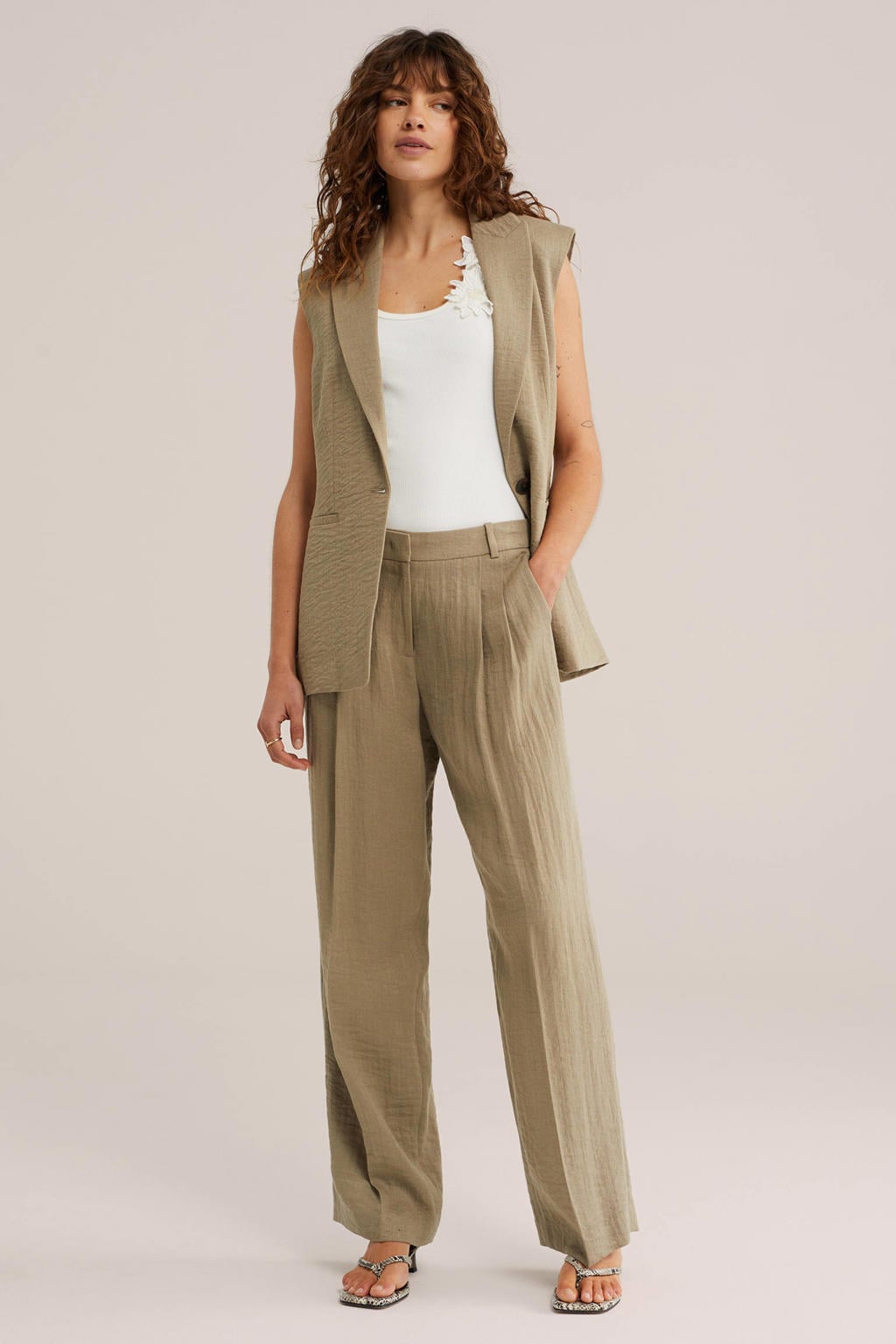 Witte dames WE Fashion top met effen en ronde hals
