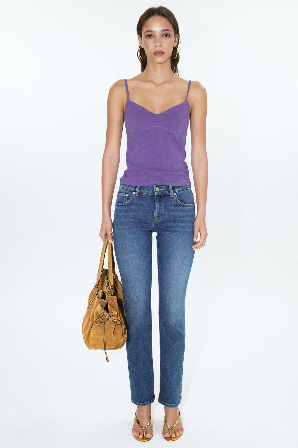 Paarse dames Mango top met effen en V-hals