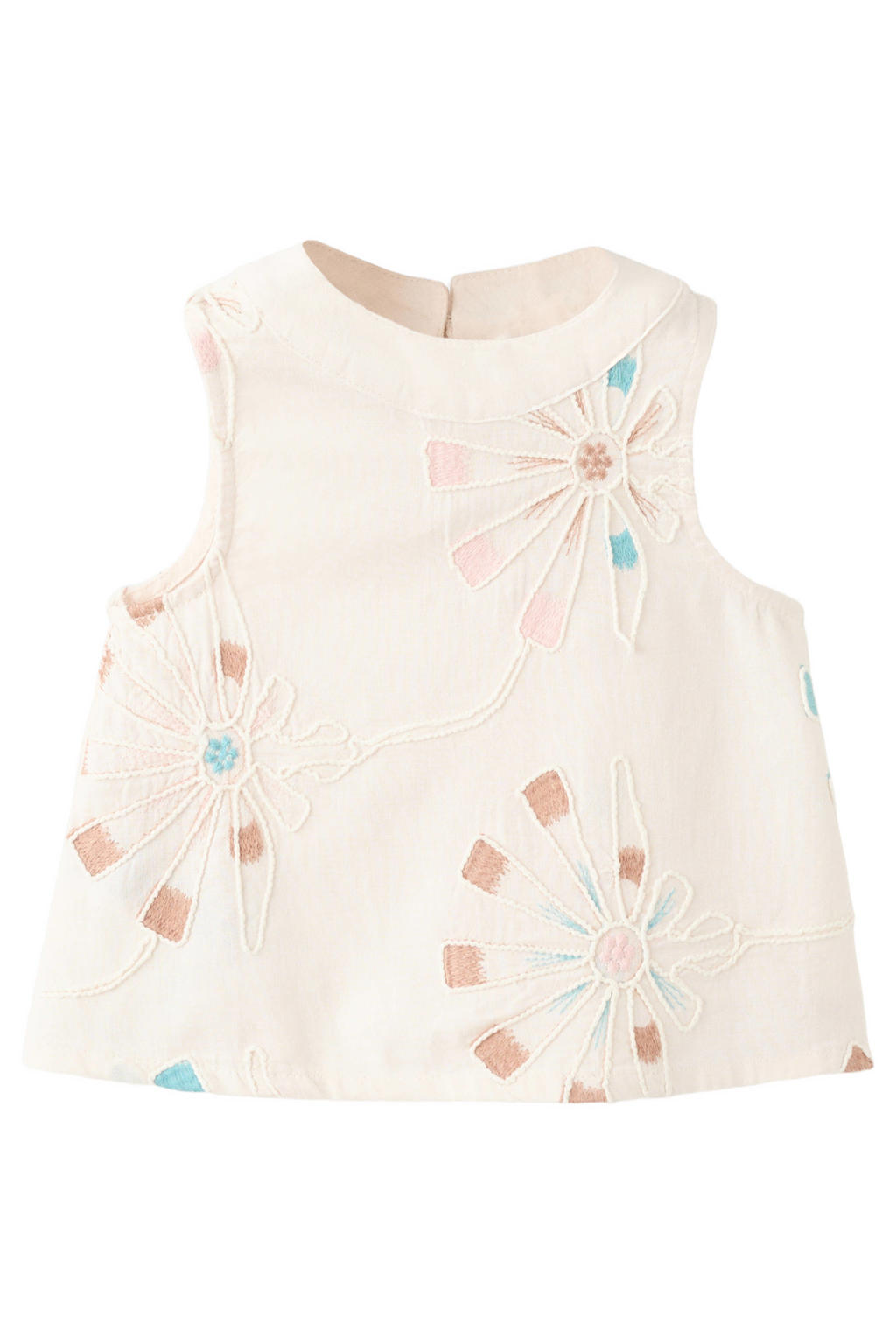 Beige meisjes Mango Kids mouwloze top met effen, ronde hals en borduursels