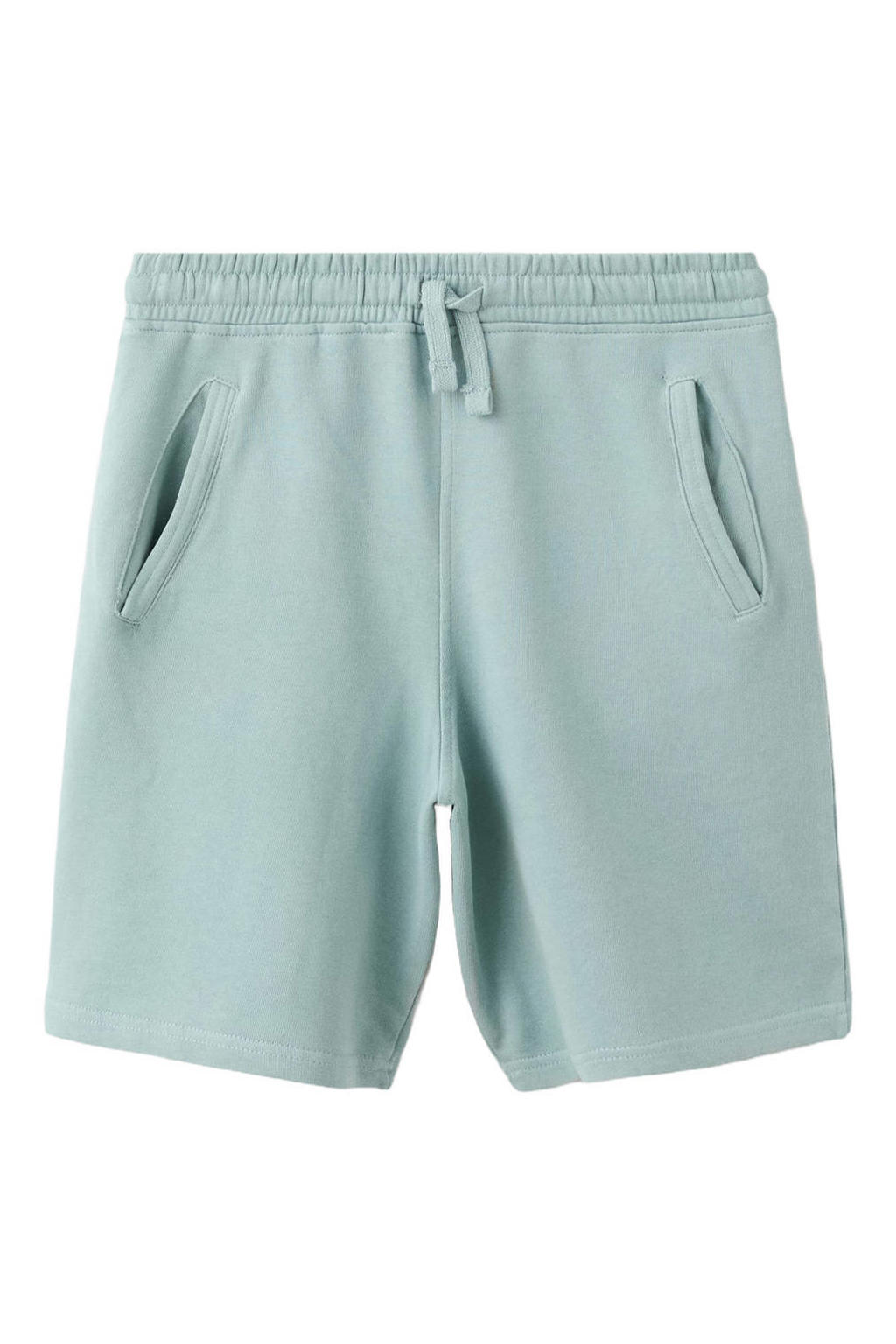 Turquoise jongens Mango Kids sweatshort met elastische tailleband met koord en effen