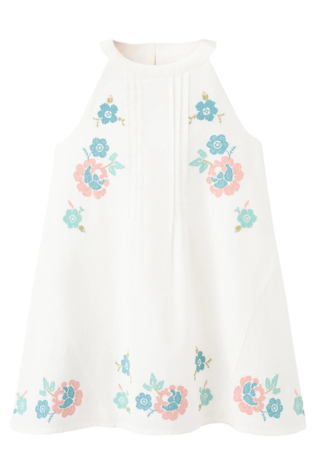 Witte meisjes Mango Kids halterjurk van katoen met effen, knoopsluiting en borduursels