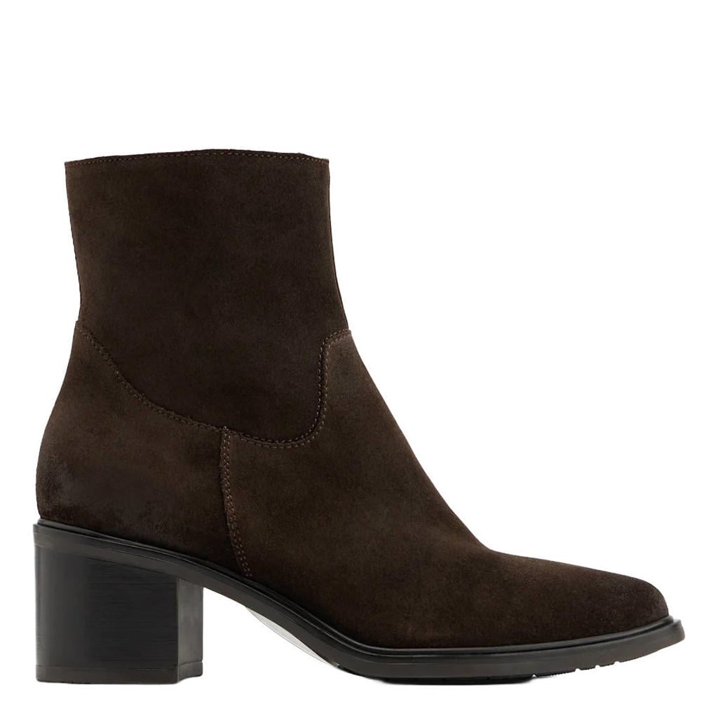 Bruine dames 5th Avenue suède enkellaarzen met blokhak - met ritssluiting