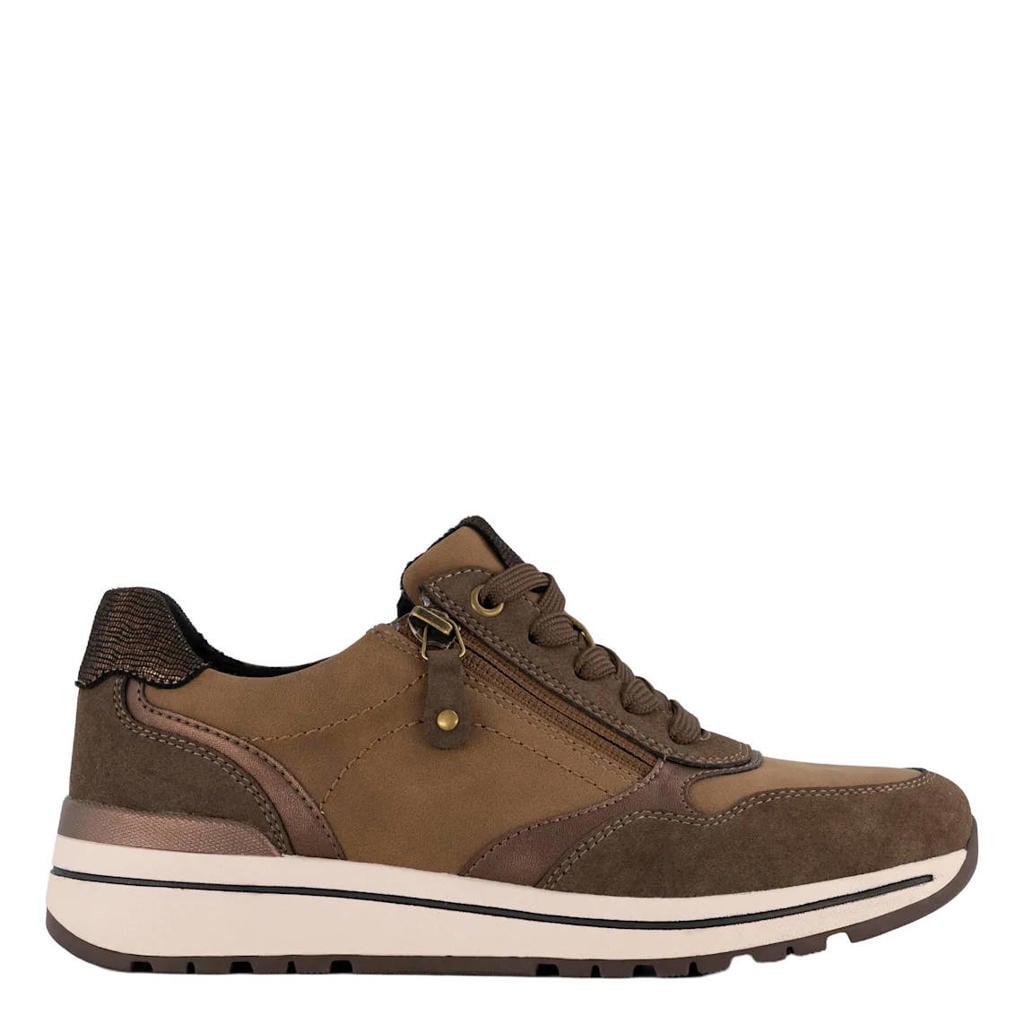 Bruine dames Easy Street imitatieleren sneakers - met rits- en vetersluiting