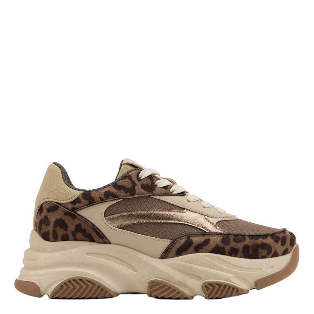 Graceland chunky imitatieleren sneakers met panterprint - beige