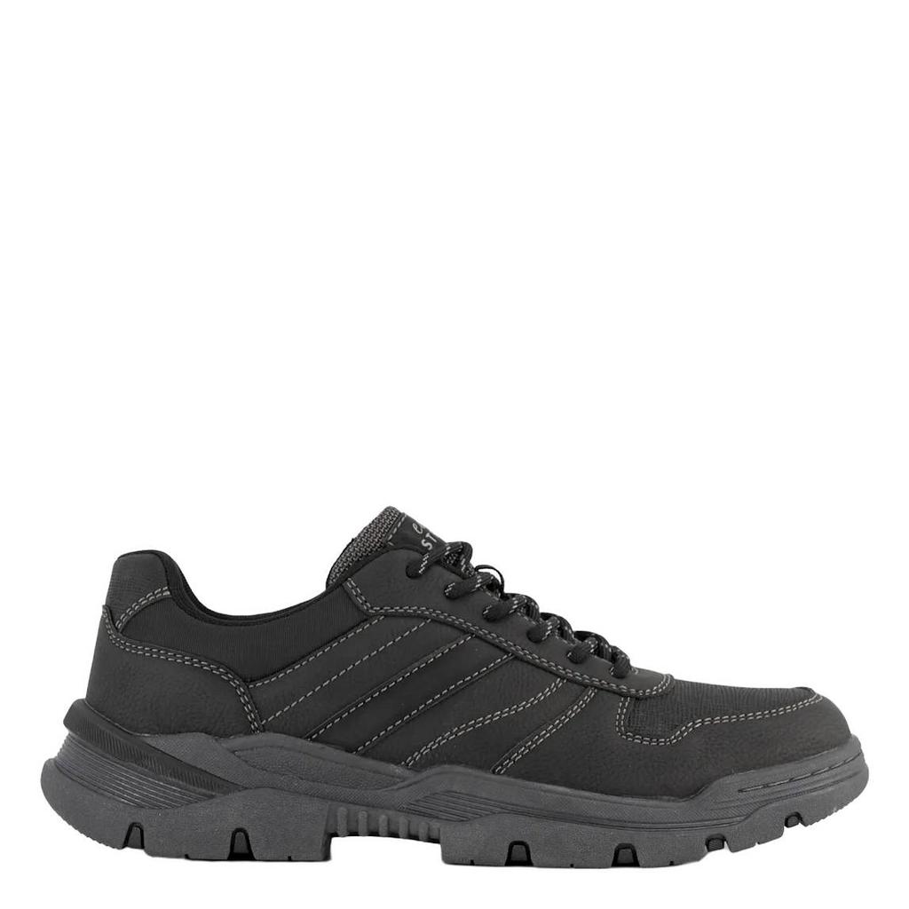 Zwarte heren Easy Street imitatieleren veterschoenen met profielzool -