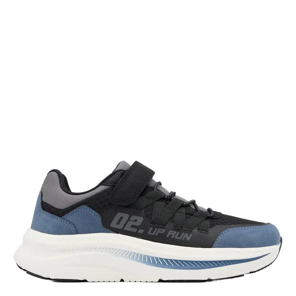 Blauwe jongens WE Fashion chunky imitatieleren sneakers - met elastische veter- met klittenbandsluiting