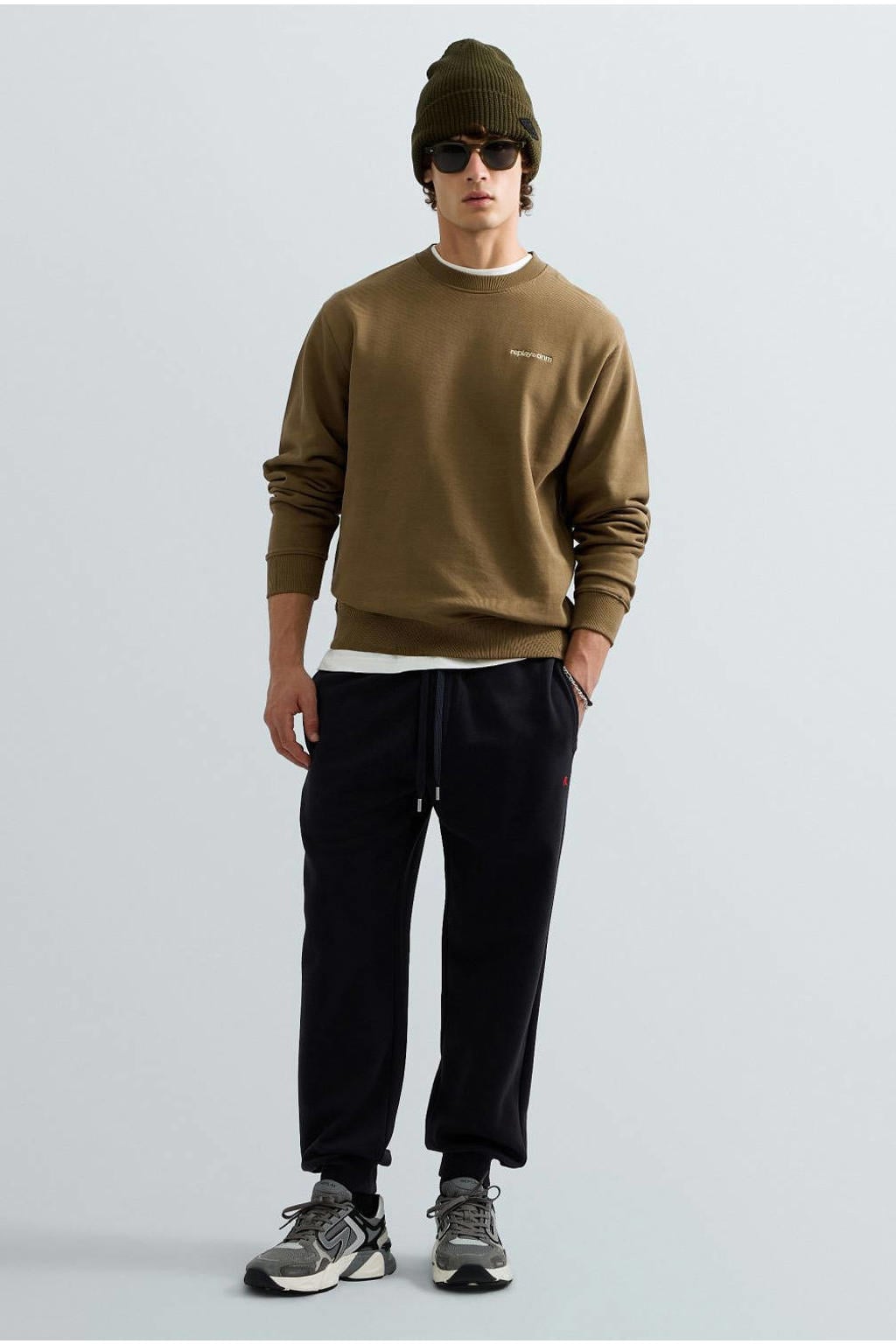 REPLAY regular fit trui met borduursels - bruin