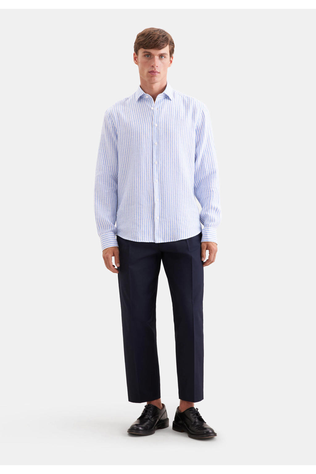 Seidensticker regular gestreept casual overhemd met linnen blauw
