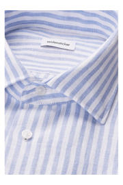 thumbnail: Seidensticker regular gestreept casual overhemd met linnen blauw